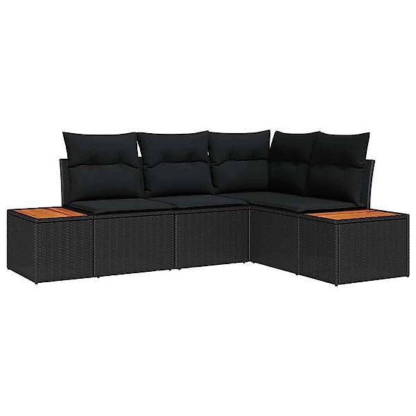 vidaXL Garten-Sofa-Set mit Kissen 4-Tlg Schwarz Poly Rattan 3348074 günstig online kaufen