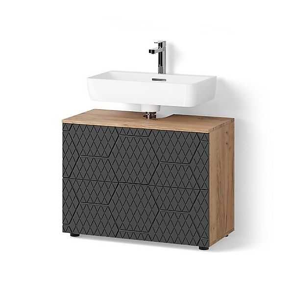 Livinity® Waschbeckenunterschrank Ronco, Anthrazit gestreift/Goldkraft Eich günstig online kaufen