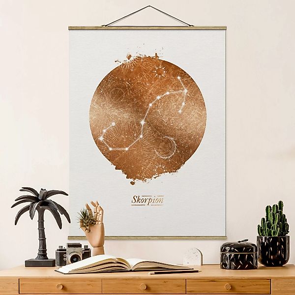 Stoffbild mit Posterleisten - Hochformat Sternzeichen Skorpion Gold günstig online kaufen