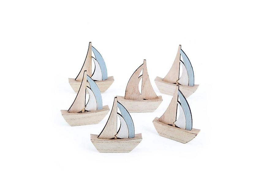 Logbuch-Verlag Dekofigur Kleine Segelboote aus Holz 8 cm blau natur 6 Stück günstig online kaufen
