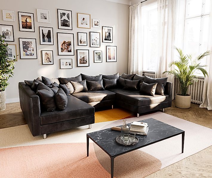 Wohnlandschaft Clovis Anthrazit Antik Optik Modulsofa günstig online kaufen