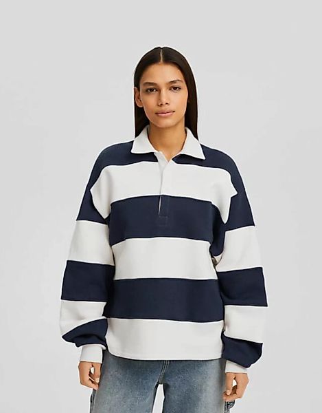 Bershka Sweatshirt Mit Polo-Kragen Und Streifen Damen L Beige günstig online kaufen