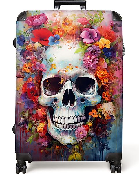 NoBoringSuitcases.com© Hartschalen-Trolley Totenkopf - Blumen - günstig online kaufen