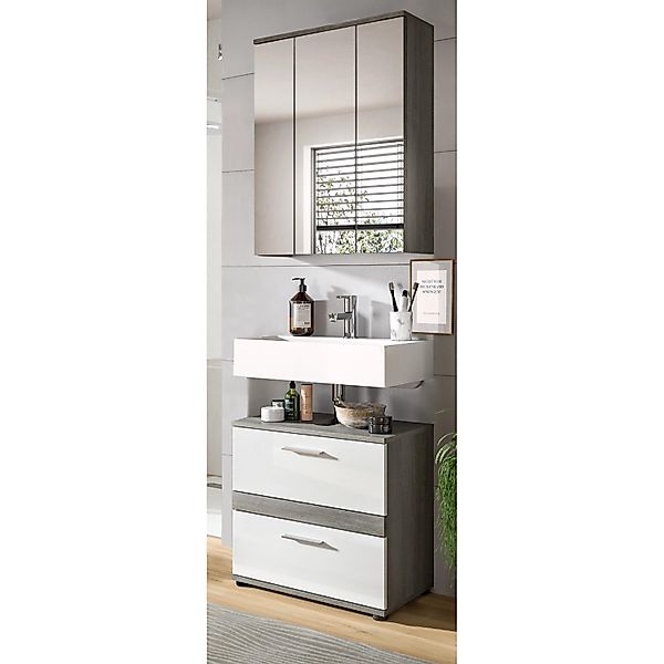 Inn.Furn Badmöbel-Set Weiß Hochglanz Grau 2-teilig 60 cm Bailey günstig online kaufen