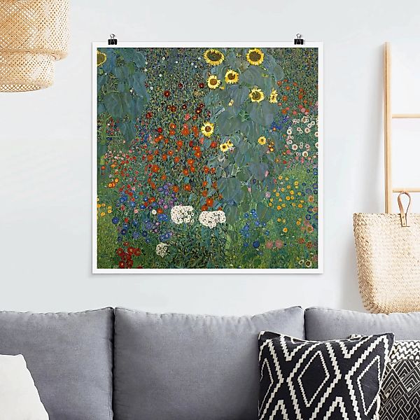 Poster - Quadrat Gustav Klimt - Garten Sonnenblumen günstig online kaufen