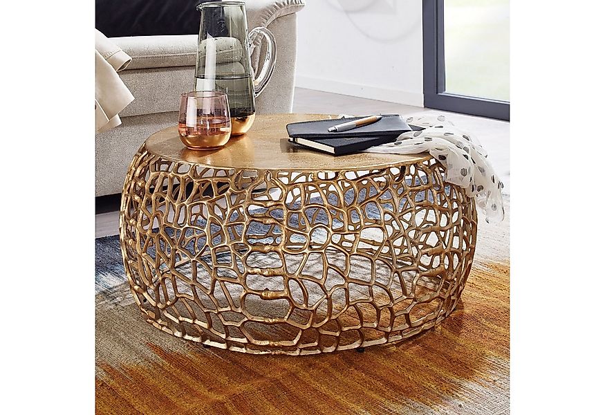 FINEBUY Couchtisch Couchtisch Rund Alu Metall Wohnzimmertisch AST-Struktur günstig online kaufen