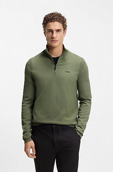 BOSS GREEN Strickpullover Stehkragen mit Reißverschluss, Regular fit, Logo- günstig online kaufen