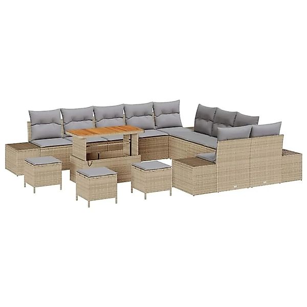 vidaXL Gartensofa-Set mit Kissen mit Speicher 14 Stk Beige Poly Rattan 3364 günstig online kaufen