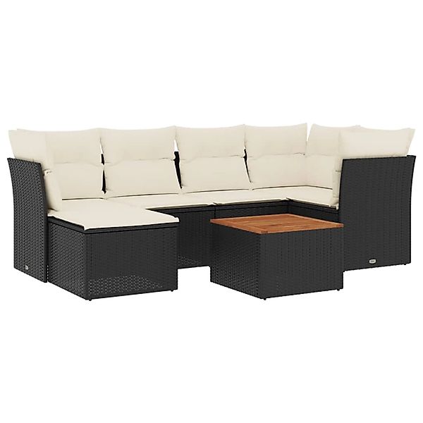 vidaXL 7-Tlg Garten-Sofagarnitur mit Kissen Schwarz Poly Rattan 3256077 günstig online kaufen
