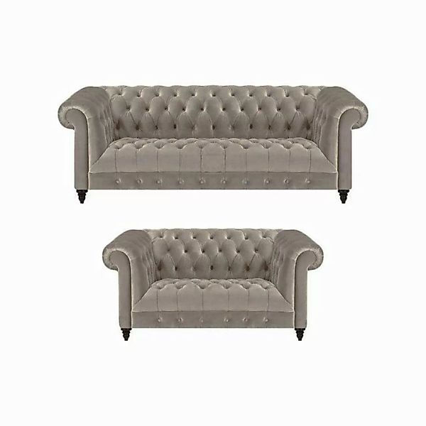 JVmoebel Chesterfield-Sofa Polstermöbel Luxus Grau 2x Sofas Komplett Einric günstig online kaufen