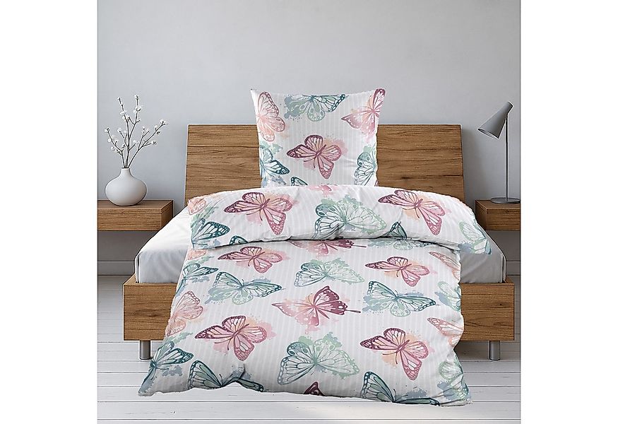 Casa Colori Bettwäsche Seersucker Bettwäsche mit bunten Schmetterlingen, Se günstig online kaufen