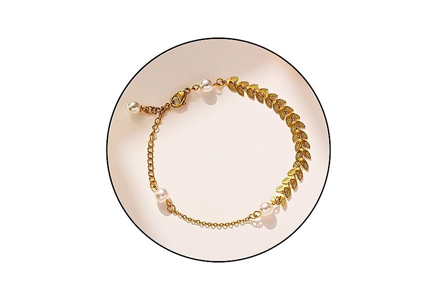 GOLDKLEIN Edelstahlarmband Perlen Lorbeerblatt Edelstahl Gold Schmuck, Ange günstig online kaufen