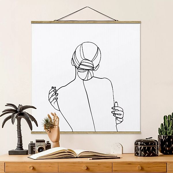 Stoffbild Abstrakt mit Posterleisten - Quadrat Line Art Frau Rücken Schwarz günstig online kaufen