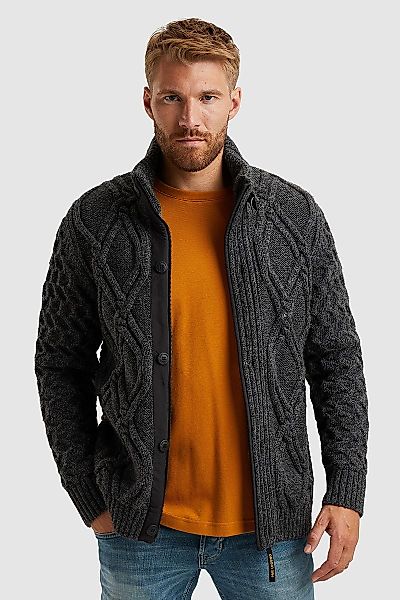 PME Legend Heavy Knit Strickjacke Wool Mix Anthrazit - Größe M günstig online kaufen