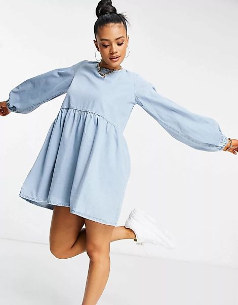 In The Style – Hängerkleid aus Denim mit Ballonärmeln-Blau günstig online kaufen