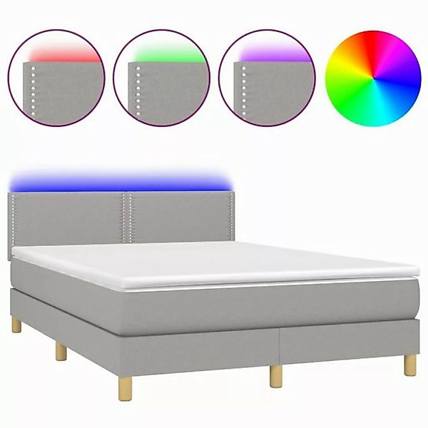 vidaXL Boxspringbett Boxspringbett mit Matratze LED Hellgrau 140x190 cm Sto günstig online kaufen