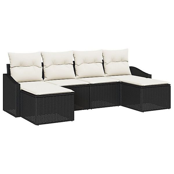 vidaXL Loungesofa 6-teiliges Gartendining Set mit Kissen Schwarz Poly Ratta günstig online kaufen