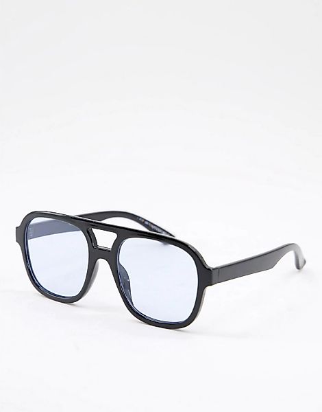 ASOS DESIGN – Pilotensonnenbrille aus recyceltem Material in Schwarz mit bl günstig online kaufen