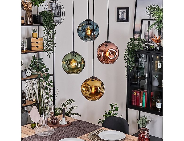 hofstein Hängeleuchte Hängelampe aus Metall/Glas in Schwarz/Blau/Grün/Gold/ günstig online kaufen