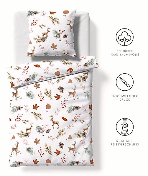 fleuresse Bettwäsche "Aspen" 2 Stk. tlg. Feinbiber mit Hirschen günstig online kaufen