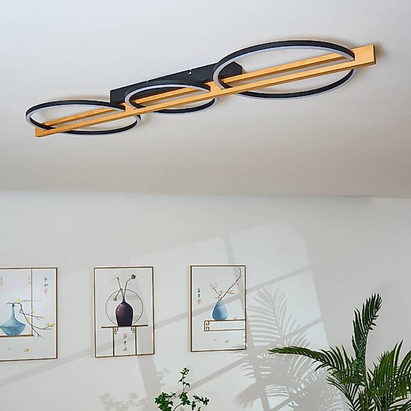 LED-Deckenlampe Tovak, pinie, 115 cm, 3-flg., Holz, dimmbar günstig online kaufen