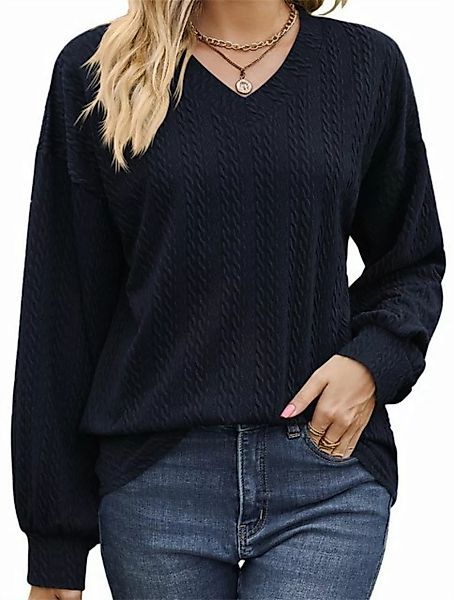 ZWY Sweatshirt lockerer, lässiger, langärmeliger, dünner Pullover mit V-Aus günstig online kaufen