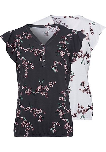 LASCANA Shirttop (2er-Pack) mit kleinen Flügelärmelchen und floralem Druck günstig online kaufen