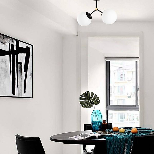 Deckenleuchte Damar, schwarz, Glas, 2-flammig, Länge 44 cm günstig online kaufen