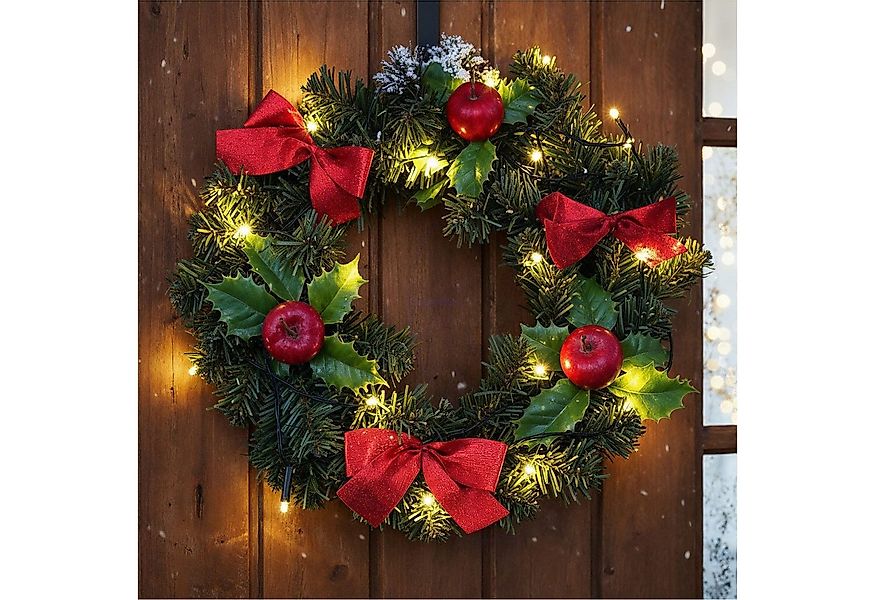 Gravidus Dekokranz LED Türkranz Ø30 cm mit roten Schleifen Äpfeln 15 warmwe günstig online kaufen