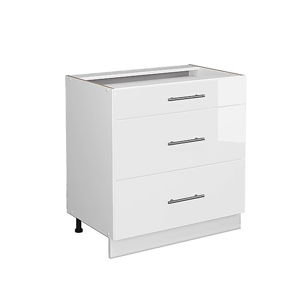 Vicco Küchenunterschrank Fame-Line Weiß Hochglanz/Weiß 80 cm mit 3 Schublad günstig online kaufen