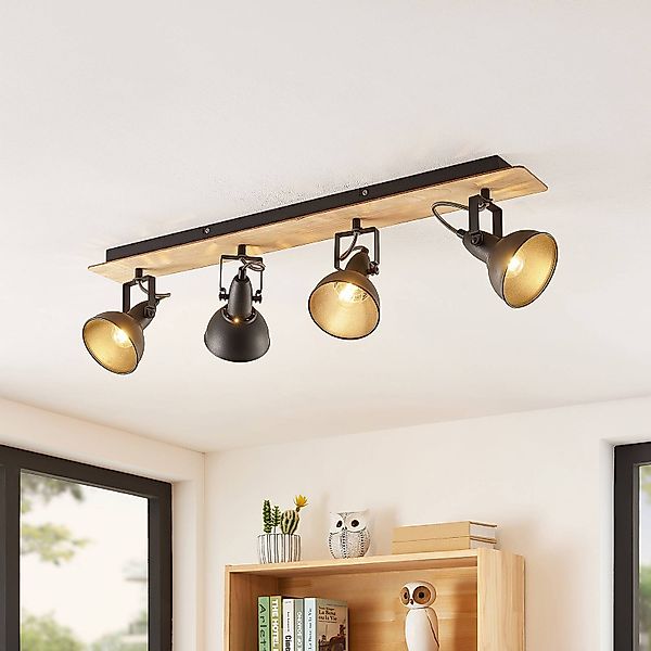 Lindby Aylis Deckenlampe, 4-flg., 82 cm, schwarz, Holz, E14 günstig online kaufen