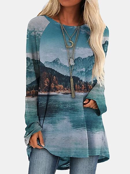 Langarmärmliges asymmetrisches Langarm-T-Shirt mit O-Ausschnitt für Damen günstig online kaufen