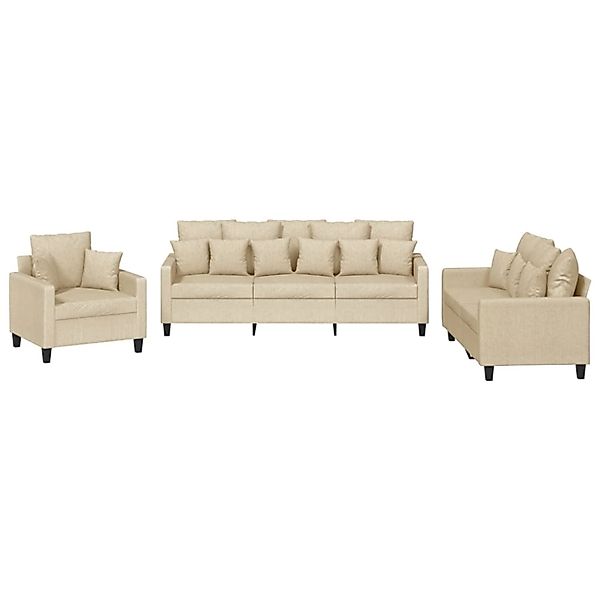vidaXL 3-Tlg Sofagarnitur mit Kissen Creme Stoff 3201634 günstig online kaufen