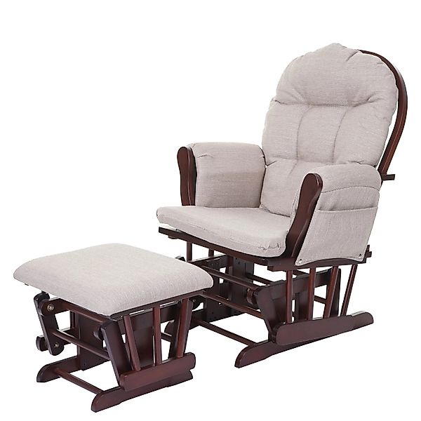 MCW Relaxsessel C76 Schwingstuhl Stoff/Textil Creme-Grau Gestell Braun günstig online kaufen