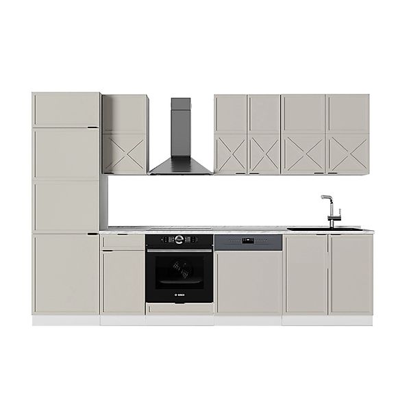 Vicco Fame-Line Küchenzeile GrauBeige/Weiß 300 cm AP Marmor günstig online kaufen