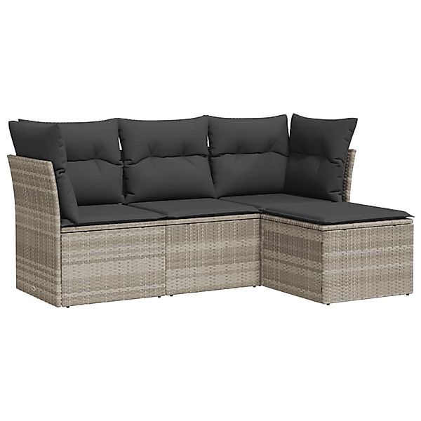 vidaXL 4-Tlg Garten-Sofagarnitur mit Kissen Hellgrau Poly Rattan 3249381 günstig online kaufen