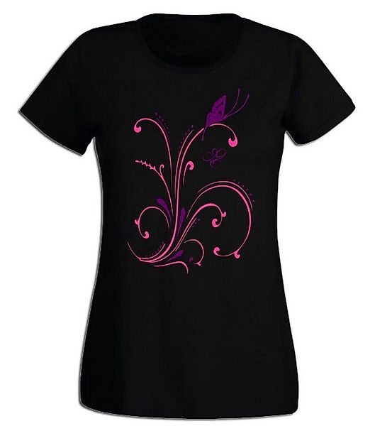 G-graphics T-Shirt Damen T-Shirt - Ranke mit Schmetterling Pink-Purple-Coll günstig online kaufen