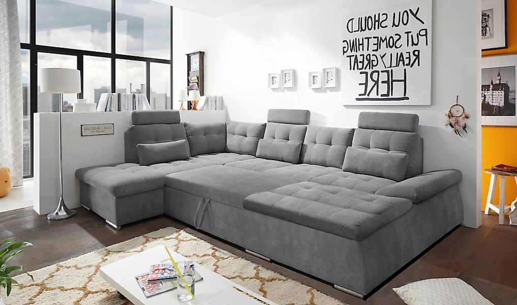 ED EXCITING DESIGN Wohnlandschaft "Nalo U-Form mit Bettfunktion, Bettkasten günstig online kaufen
