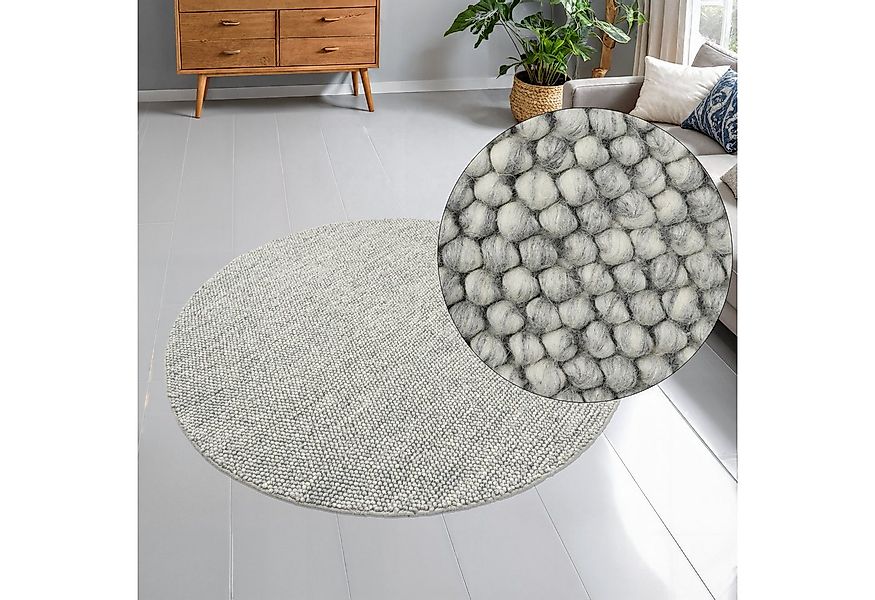 my home Wollteppich Wolly, rund, Höhe: 14 mm, Wolle, handgewebt, Handweb Te günstig online kaufen
