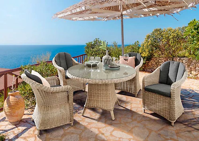 Destiny Garten-Essgruppe »MALAGA LUNA« 4x Sessel, 1x Tisch, inkl. Auflagen, günstig online kaufen