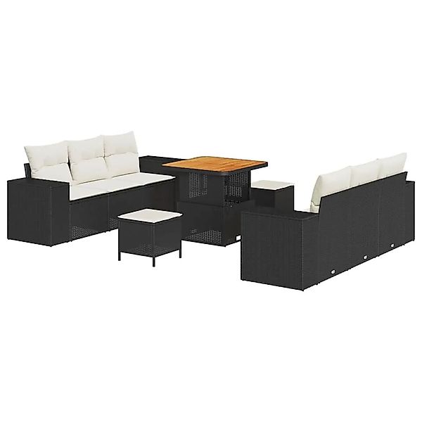 vidaXL Gartensofa-set mit Kissen 9-Tlg Schwarz und Creme Poly-Rattan 336390 günstig online kaufen