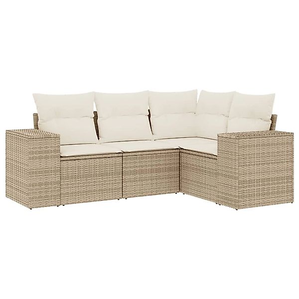 vidaXL 4-Tlg Garten-Sofagarnitur mit Kissen Beige Poly Rattan 3254845 günstig online kaufen