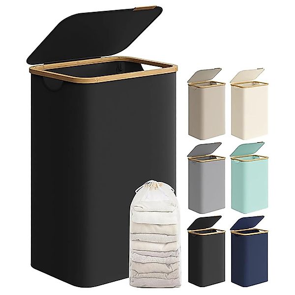 Songmics Wäschesammler Roxanne mit Deckel 90 l Schwarz günstig online kaufen