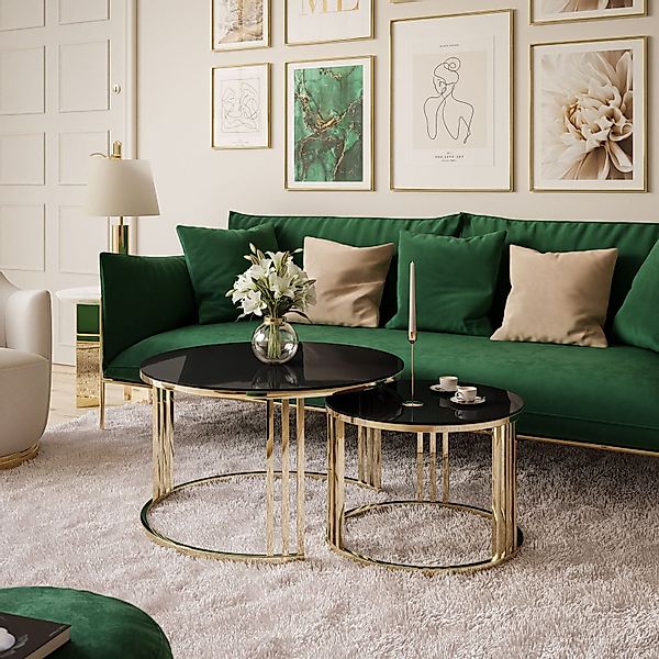 ALLHOUSE24 Couchtisch PEONY 2in1 GLAS runder günstig online kaufen