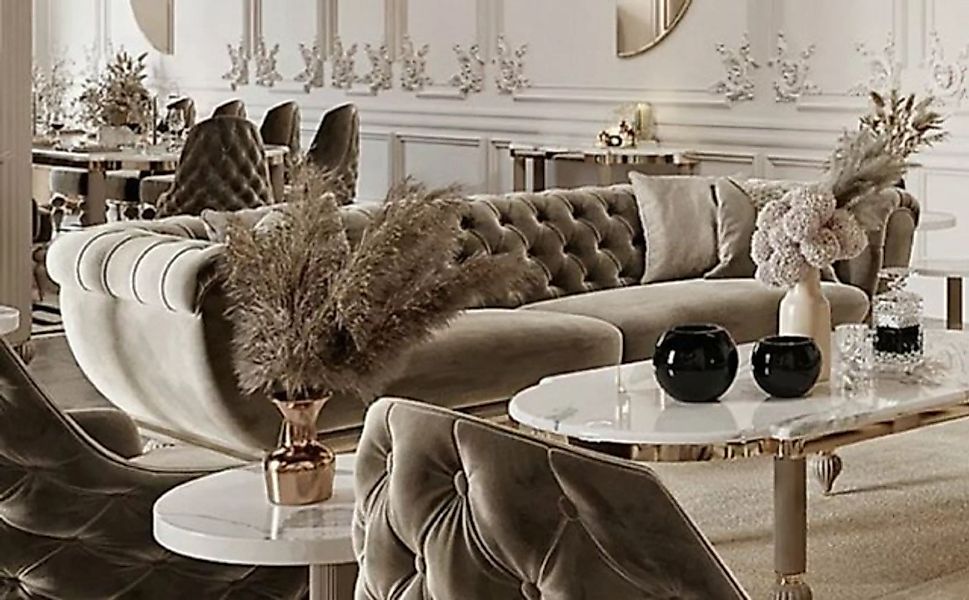 Casa Padrino Chesterfield-Sofa Luxus Art Deco Chesterfield Sofa Grau / Gold günstig online kaufen