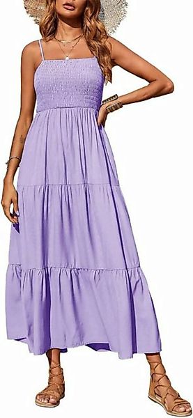 KIKI Strandkleid Einfarbiges Midikleid für Damen, Rüschenkleid mit hoher Ta günstig online kaufen