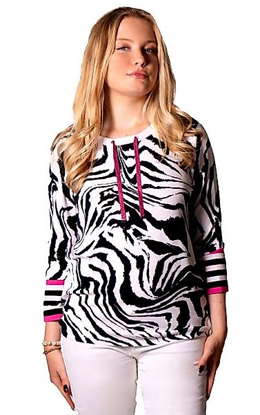 Passioni 3/4 Arm-Pullover Zebra Sommerpullover in Weiß mit pinken Akzenten günstig online kaufen