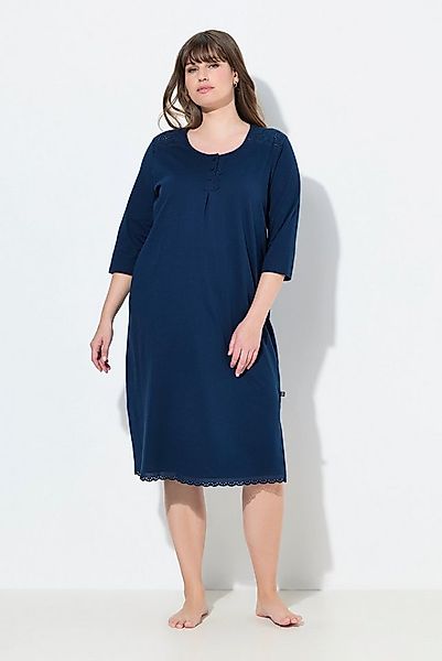 Ulla Popken Nachthemd Nachthemd Lochstickerei Zierfalte Rundhals 3/4-Arm günstig online kaufen