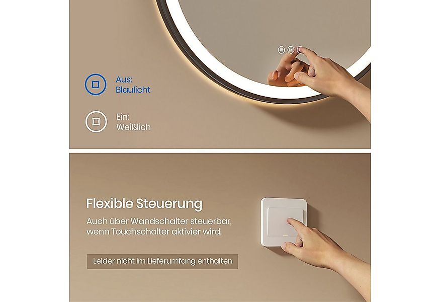 EMKE Badspiegel Antibeschlage 3 Lichtfarben Badezimmerspiegel mit schwarz R günstig online kaufen