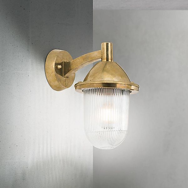 Außenwandleuchte York, Messing, Glas gerillt, E27, IP54 günstig online kaufen